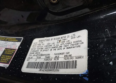 2006 Nissan 350Z Touring from USA, damaged, VIN JN1AZ34E86M352054